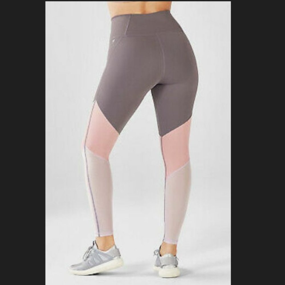 Fabletics Salar Mesh PowerHold gray pink white leggings